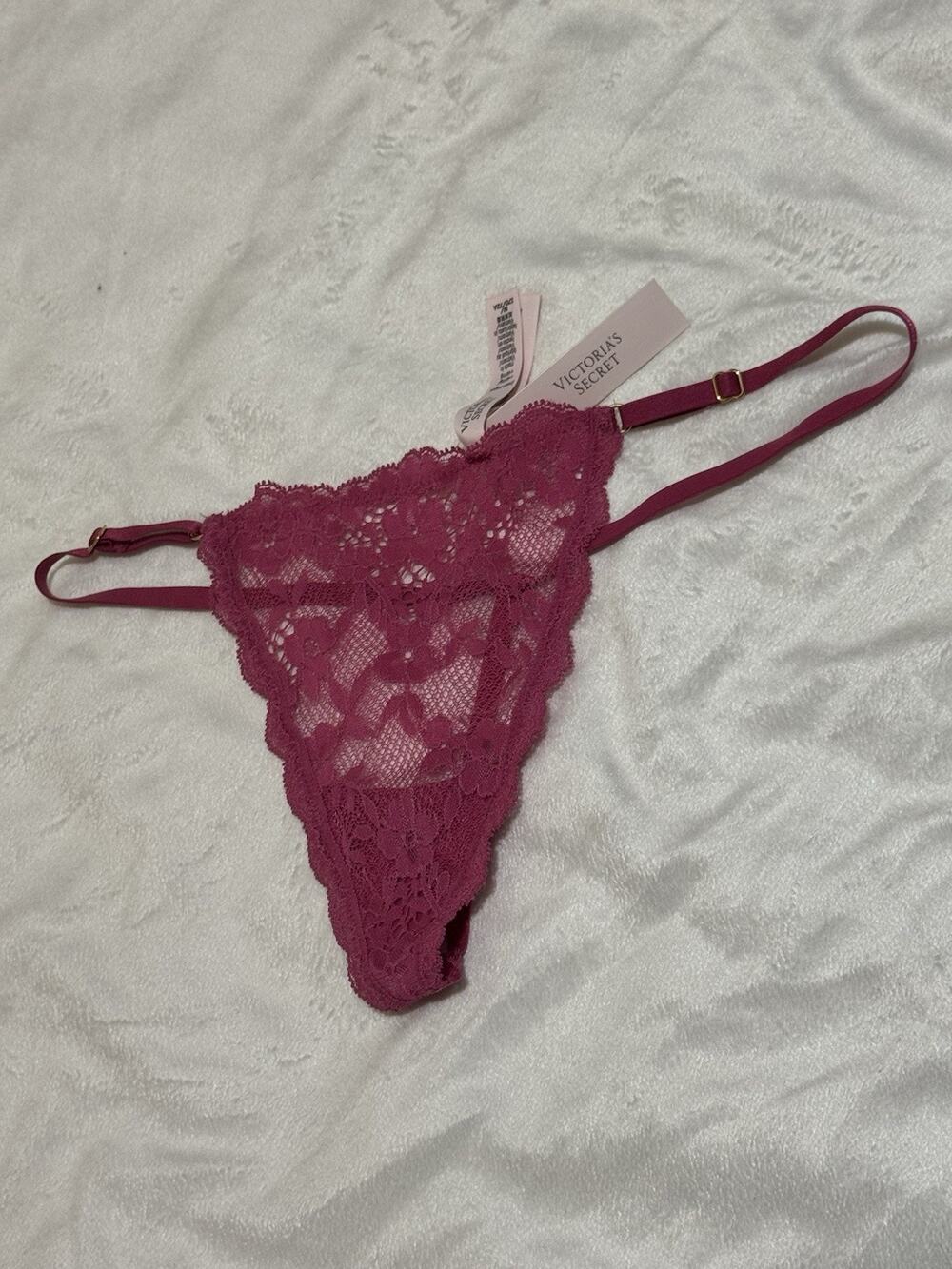 Victoria's Secret Lace V-String Panty NWT Adjustable Straps Berry Pink M